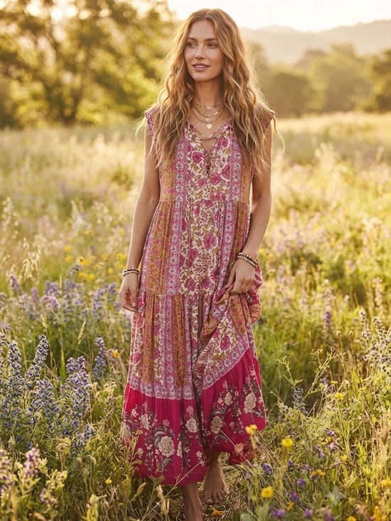 Free People Dresses & Skirts - Free People Hanalei Bay Maxi Dress Patchwork Boho Floral Tiered Maxi Dress